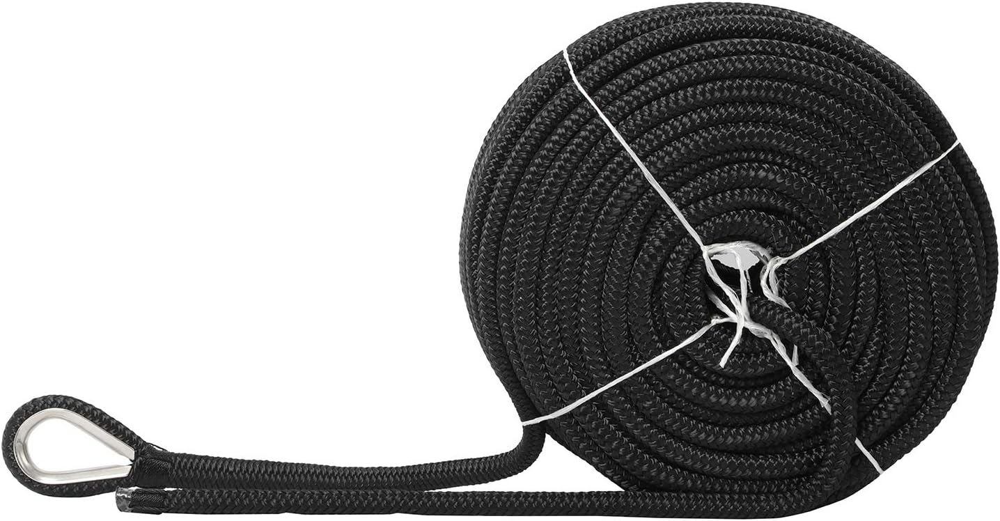 NovelBee 1/2" x 300' Double Braid Nylon Anchor Line with Stainless Steel Thimble,Safe Workload:1,020 Lbs;Tensile Strength:5,100 Lbs (Black) - Image 4