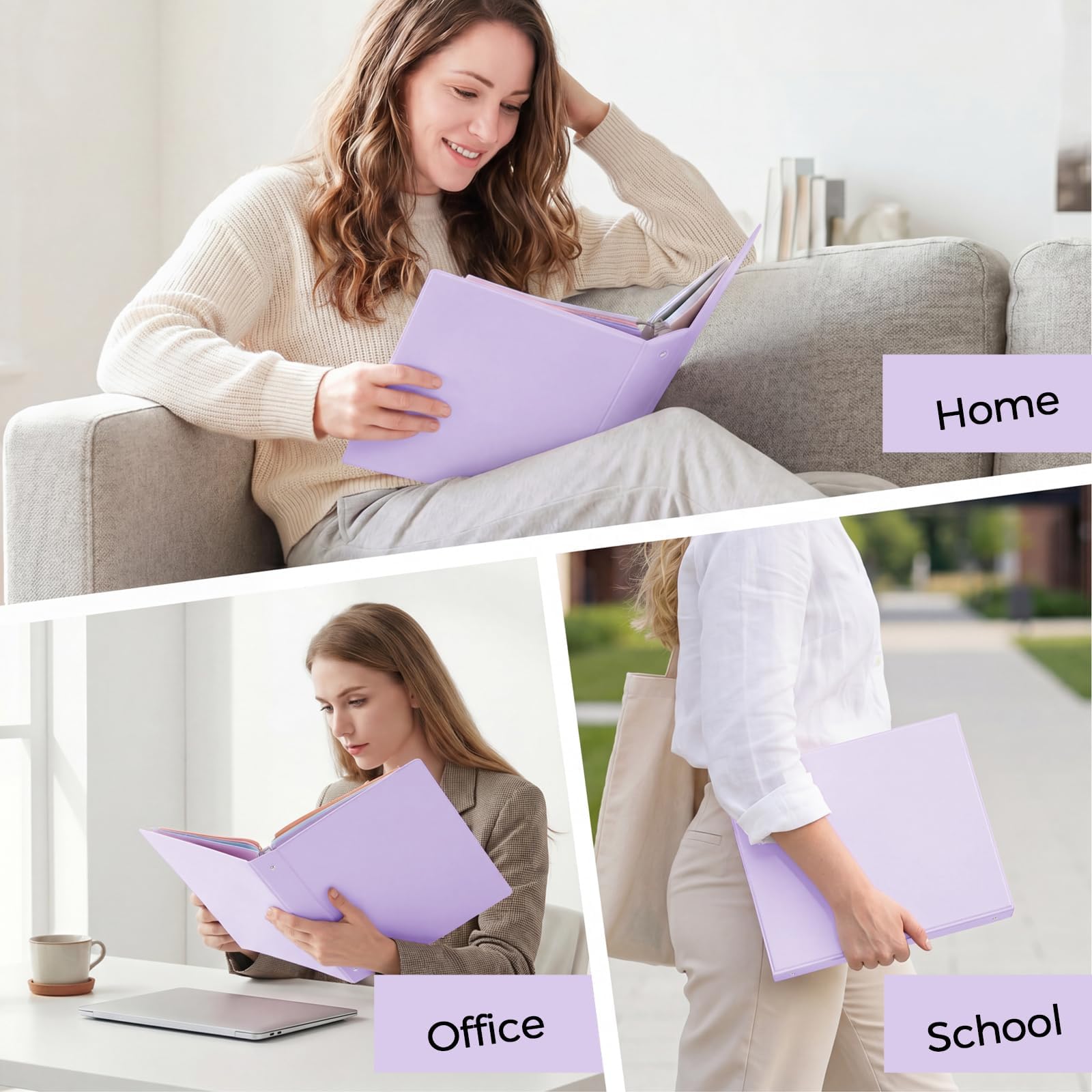SKYDUE Raccoglitore a 3 anelli da 5 cm, con 8 divisori e 24 etichette, grande capacità, organizer per carta formato lettera, raccoglitore estetico scolastico per documenti, organizzazione di ufficio e
