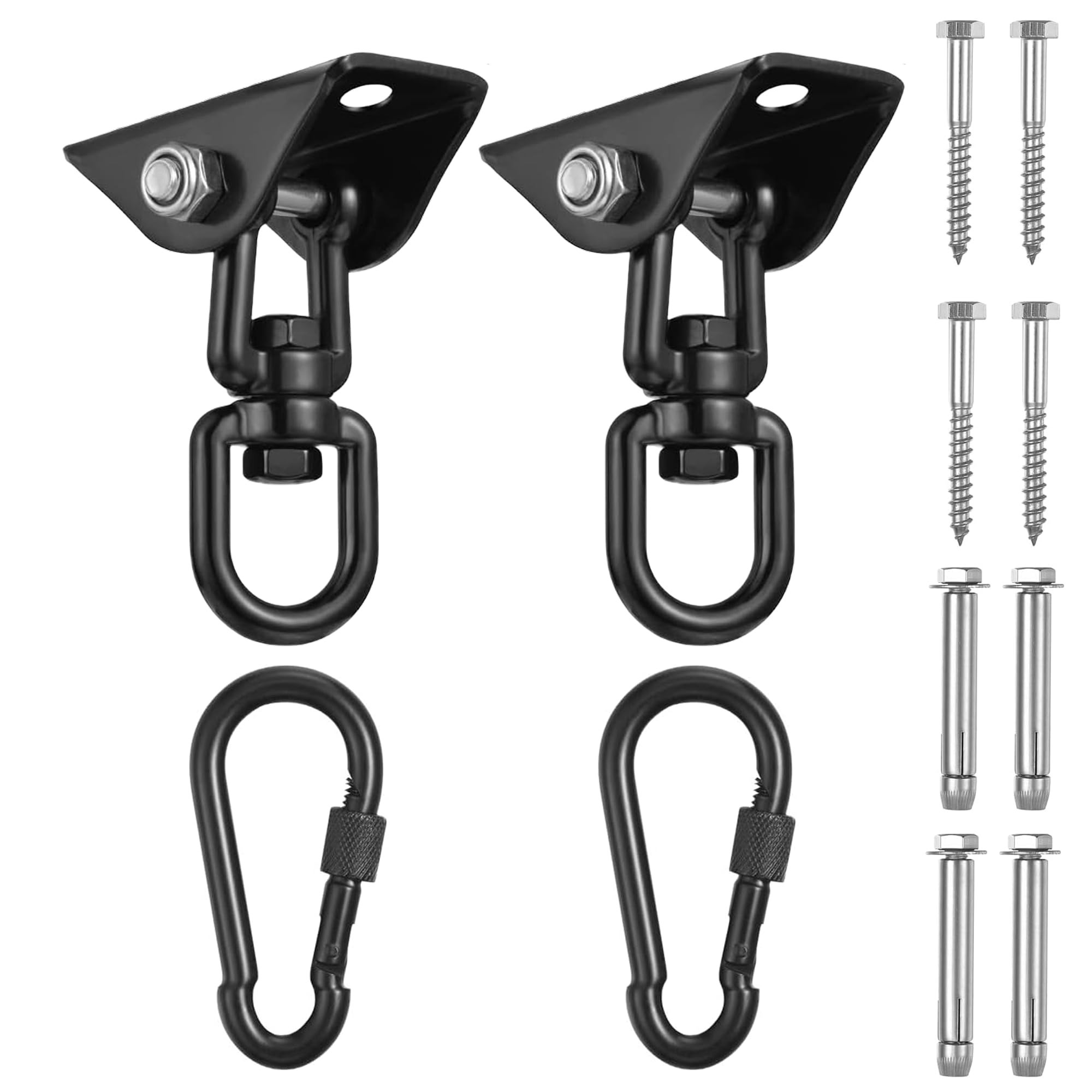Albo 2650LBS Heavy Duty Ceiling Swing Hooks – 2 Pack Black, 304 Stainless Steel, 180° Silent Swivel Mount, Indoor Outdoor Hanger for Hammock, Therapy