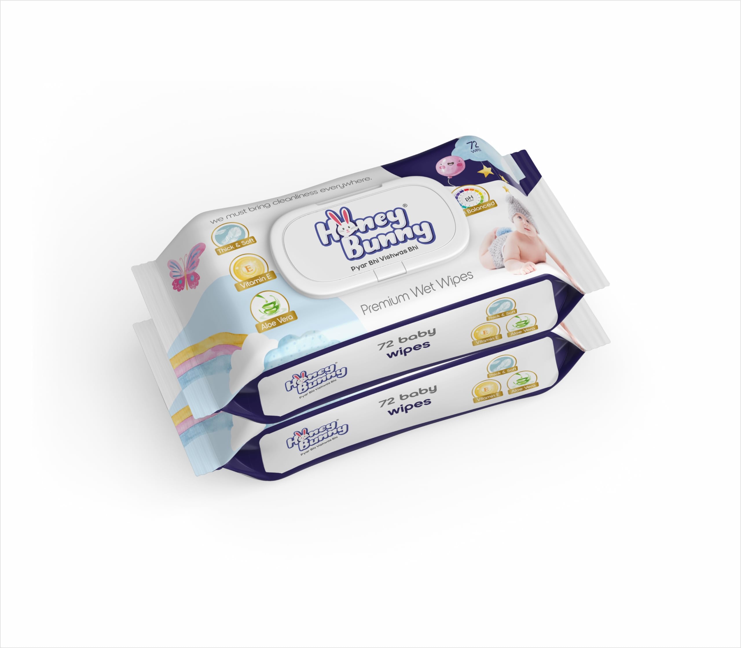 Premium Wet wipes with aloe vera & Vitamin E (144 Wipes) Pack of 2