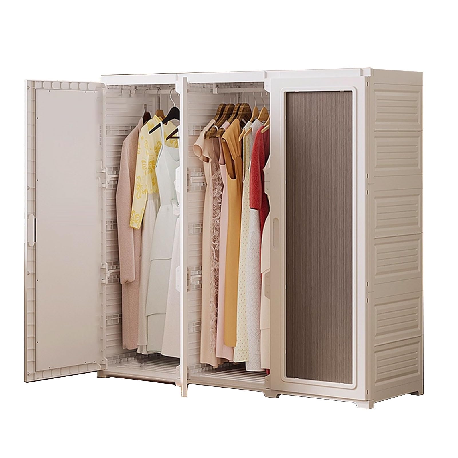 Armario plegable portátil con estantes, diseño totalmente cerrado, construcción de madera y plástico duro, incluye barra de ropa y almacenamiento superior, 105 x 51 x 105 cm