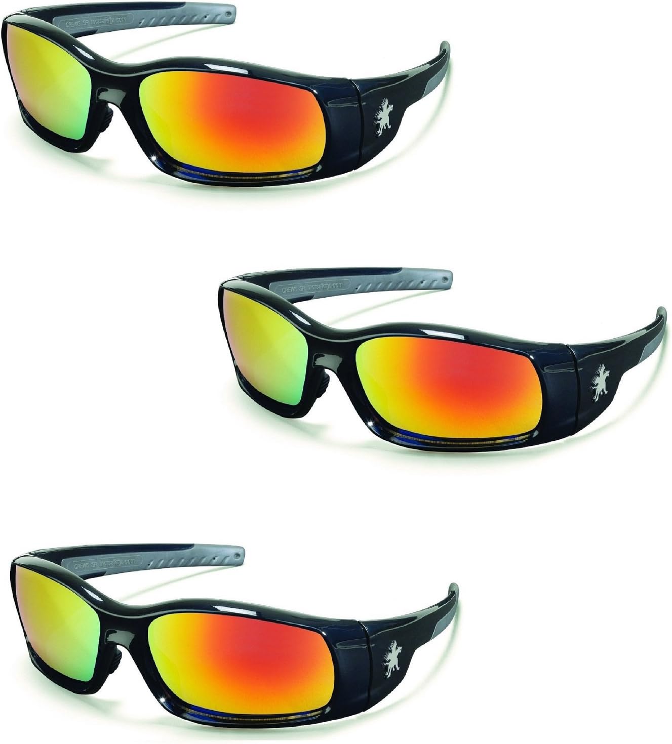 Crews Swagger SR11R Safety Glasses, 3 Pair (Fire Mirror Lens/Black Frame)