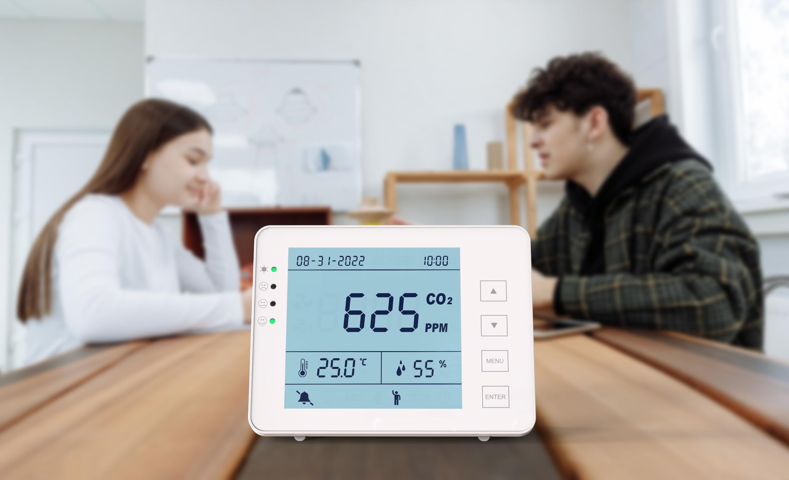 Detector 3 en 1 – Medidor CO2 Temperatura Humedad RH | Batería 10h | SA1300P | Sensor NDIR | Registrador de datos con alarma | para casa y ambientes interiores | Registrador de datos | Dióxido de