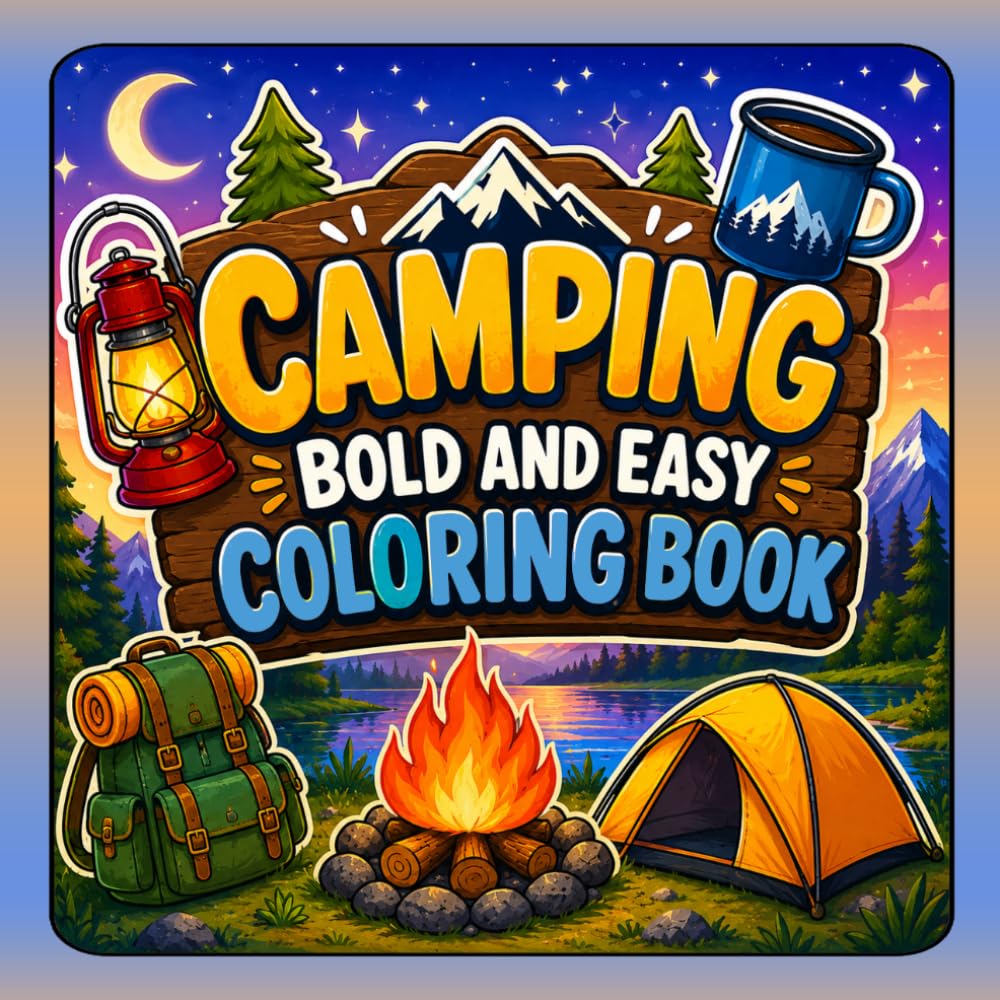 Camping Bold and Easy Coloring Book: Simple Camping Scenes with Tents, Campfires, Forest & Nature Designs for Stress Relief and Relaxation
