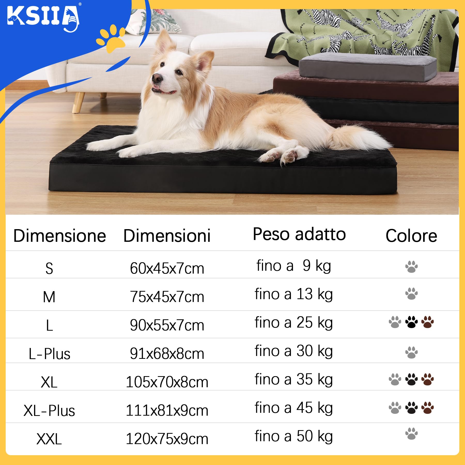KSIIA Cuscino per Cani Taglia Grande, XXL, Sfoderabile e Lavabile, Ortopedico Foam Lettino per Cani, Base Antiscivolo, Lavabile in Lavatrice, Materassino Cane, Grigio, 120x75x9cm