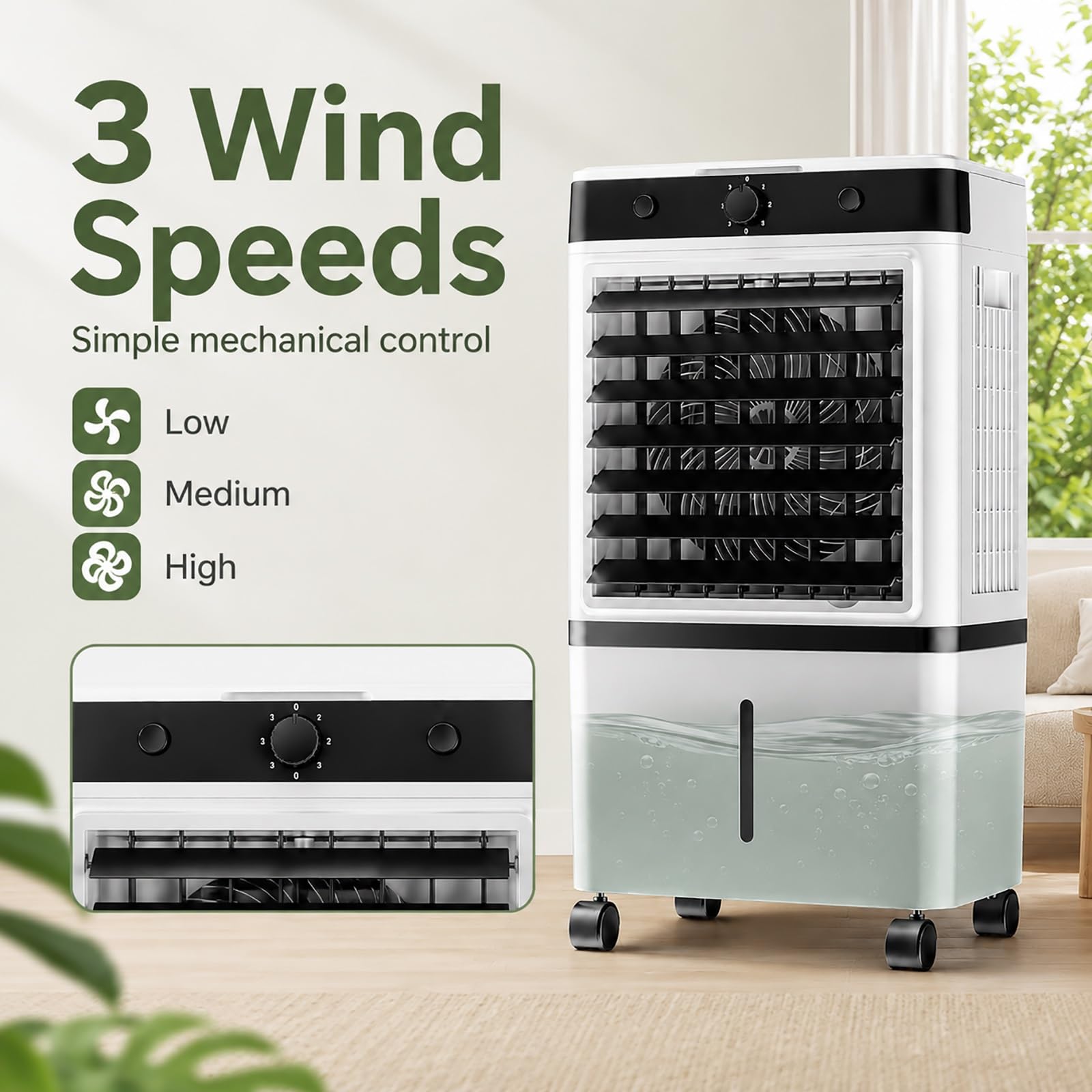 Climatizador Evaporativo Portátil, Enfriador de Aire Llenado Superior, Ideal para Hogar, Dormitorio, Oficina, Ventilación Interior