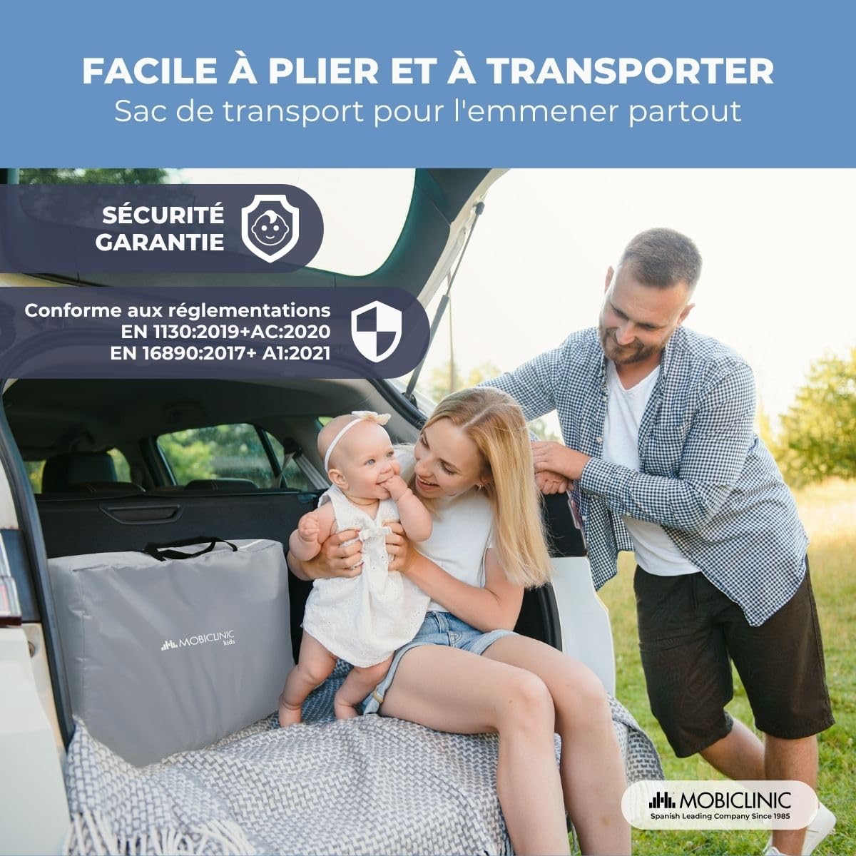 Mobiclinic®, Lit bébé cododo, 2 en 1, Système de Fixation au Lit, Réglable 5 hauteurs, Sac Transport, Roues incluses, Maille Respirante, Base rembourrée, Moon