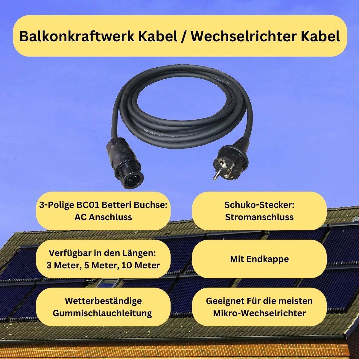 Efaso Solar-Anschlusskabel – 10 M, Betteri BC01 Auf Schuko, Für Balkonkraftwerke & Mikro-Wechselrichter (Hoymiles, Deye, APsystems Uvm.)