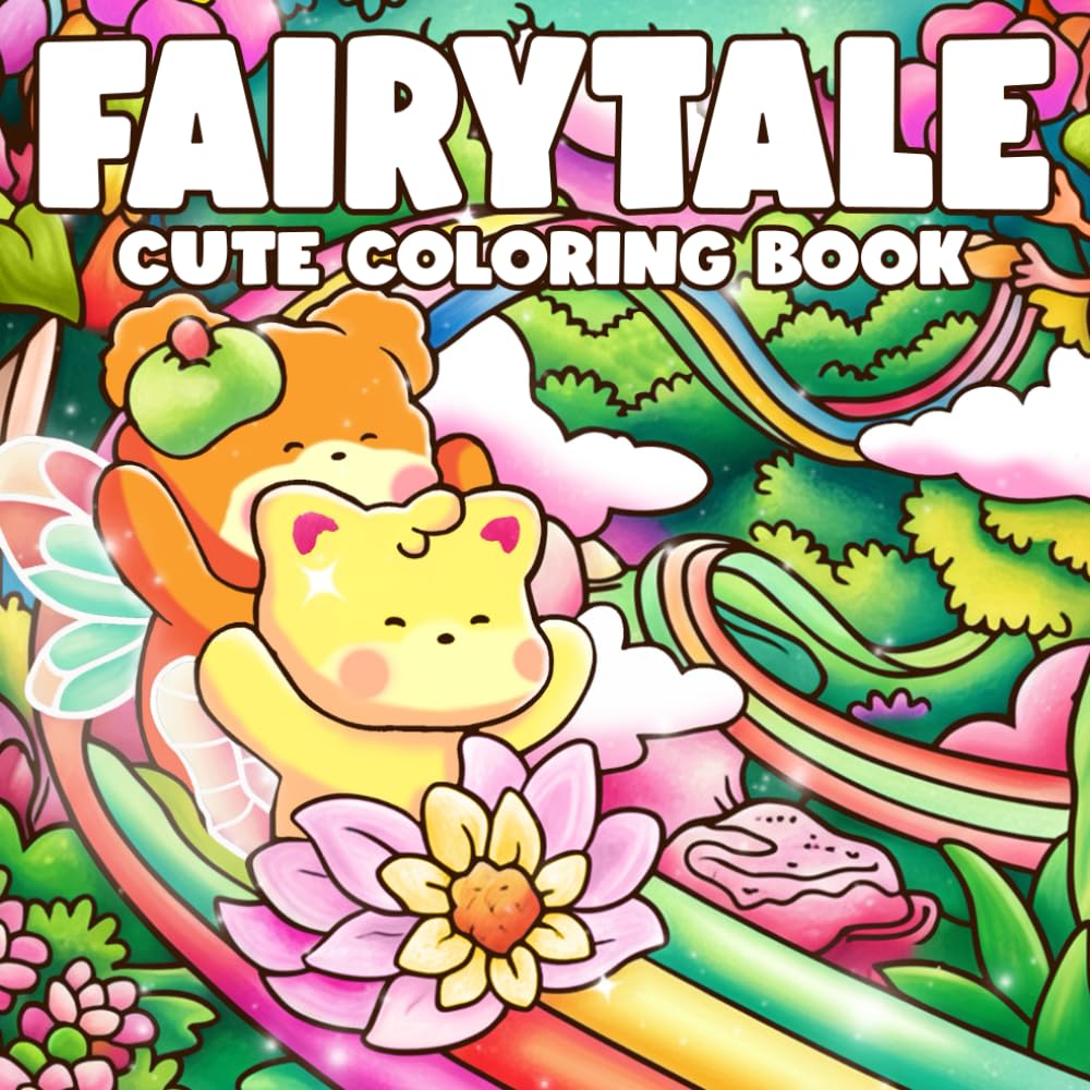 Cute Fairytale Coloring Book: Cozy Coloring Pages for Adults and Teens Featuring Adorable Animals Friends in Magical Scenes for Stress Relief