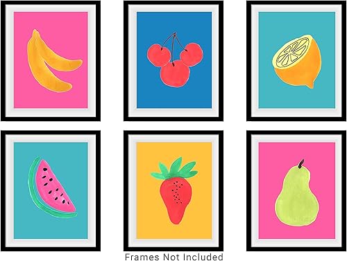 Miniatura 8 de Abstract Fruit No.18 Wall Art Prints. Set of 6-8x10 Unframed Colorful Modern Kitchen Decor. Shades of Blue, Pink,Yellow, Green & Red.