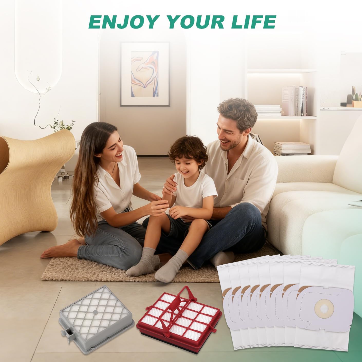 Style P HEPA Vacuum Bag and Filter Bundle: Compatible with Aerus Lux Guardian Platinum Canister Vacuum Cleaner, 1 HEPA Carbon Pre +1 HEPA After Filter with Handle +8 Vacuum Bags