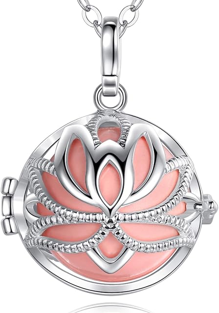 EUDORA Harmony Ball Pregnancy Necklace Bola Lotus Locket Pendant Necklaces with Music Chime Wishing Ball for Women Mom Baby Nice Jewellery Gift, 76cm+114cm Chain