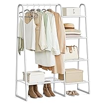 SONGMICS Stand Appendiabiti, Appendiabiti da Terra, 5 Ripiani Portaoggetti, Struttura in Metallo, 40 x 101,7 x 153,3 cm, Camera da Letto, Soggiorno, Ingresso, Bianco Nuvola HSR138W01