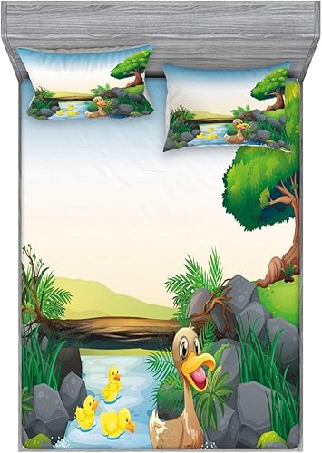 Miniatura 310 de Ambesonne Juego de sábanas bajeras y fundas de almohada occidentales, sombrero de vaquero con temática del salvaje oeste y cuerda de ganadería vieja