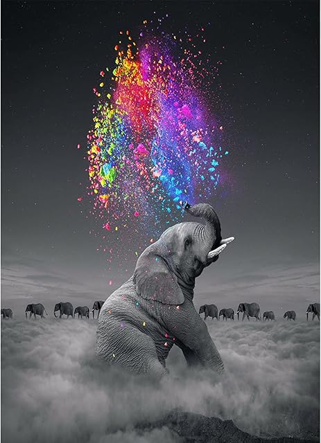 5D Diamond Painting Kits for Adults Kids, Full Drill Round Number Crystal Rhinestone Art Craft DIY Painting Kits for Parents Children Interaction, Home Wall Decor (Elephant 30x40cm)