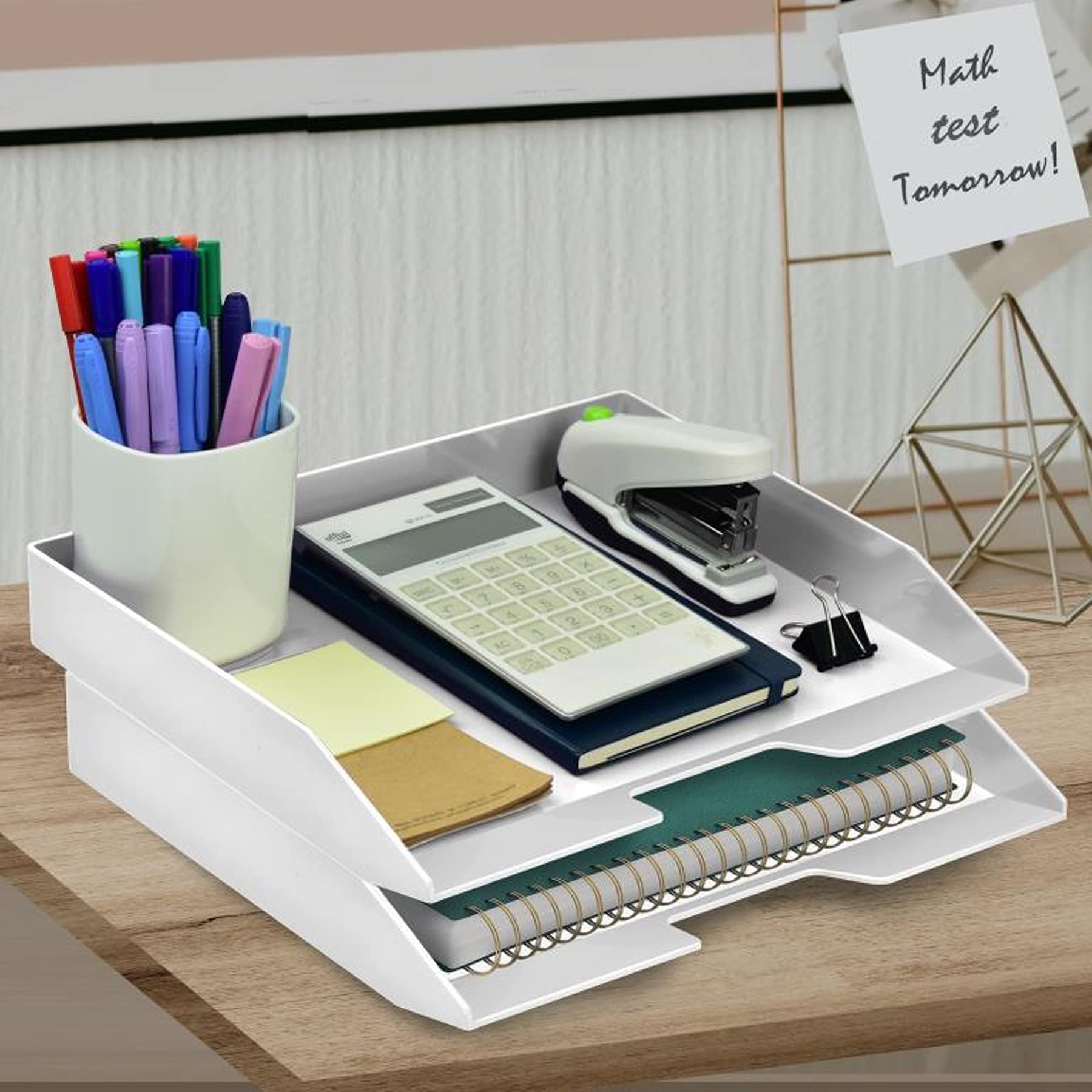 Corbeille à Courrier A4 Empilable - Blanc - 3 Niveaux - Rangement Bureau Ou Maison