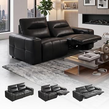Power Reclining Loveseat Zero Gravity Genuine Leather Sofa with USB Port