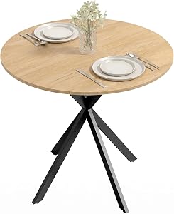 HOMCOM 31.5" Round Dining Table, Industrial Kitchen Table with Cross Steel Legs for Dining Room, Kitchen, Living Room, White Oak