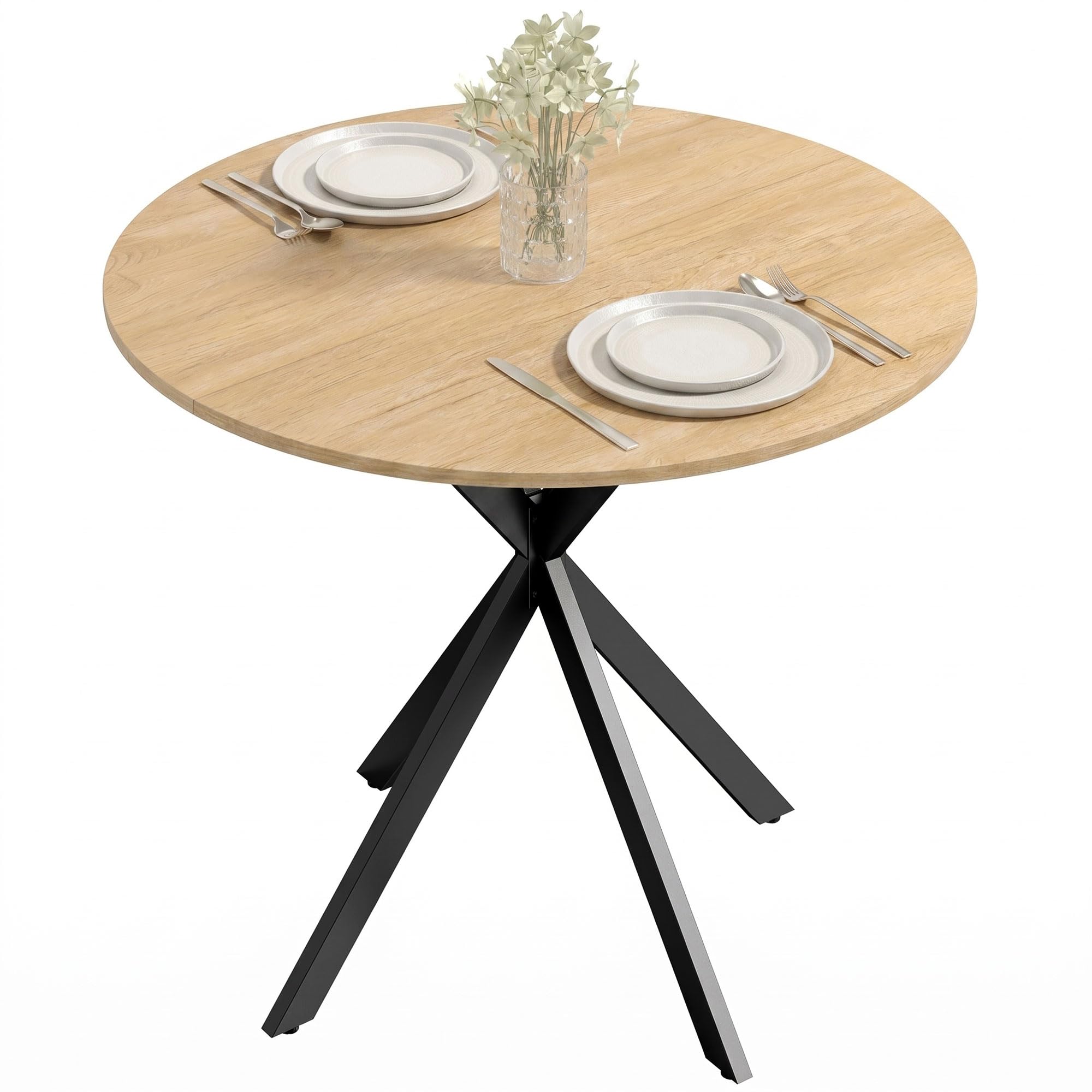 HOMCOM Tavolo da Pranzo Rotondo Ø80 cm, Piano Effetto Legno, Rovere | Tavolo da Cucina per 2-4 Persone, Gambe a Croce in Acciaio, Tavolino da Soggiorno e Sala da Pranzo, Stile Industriale
