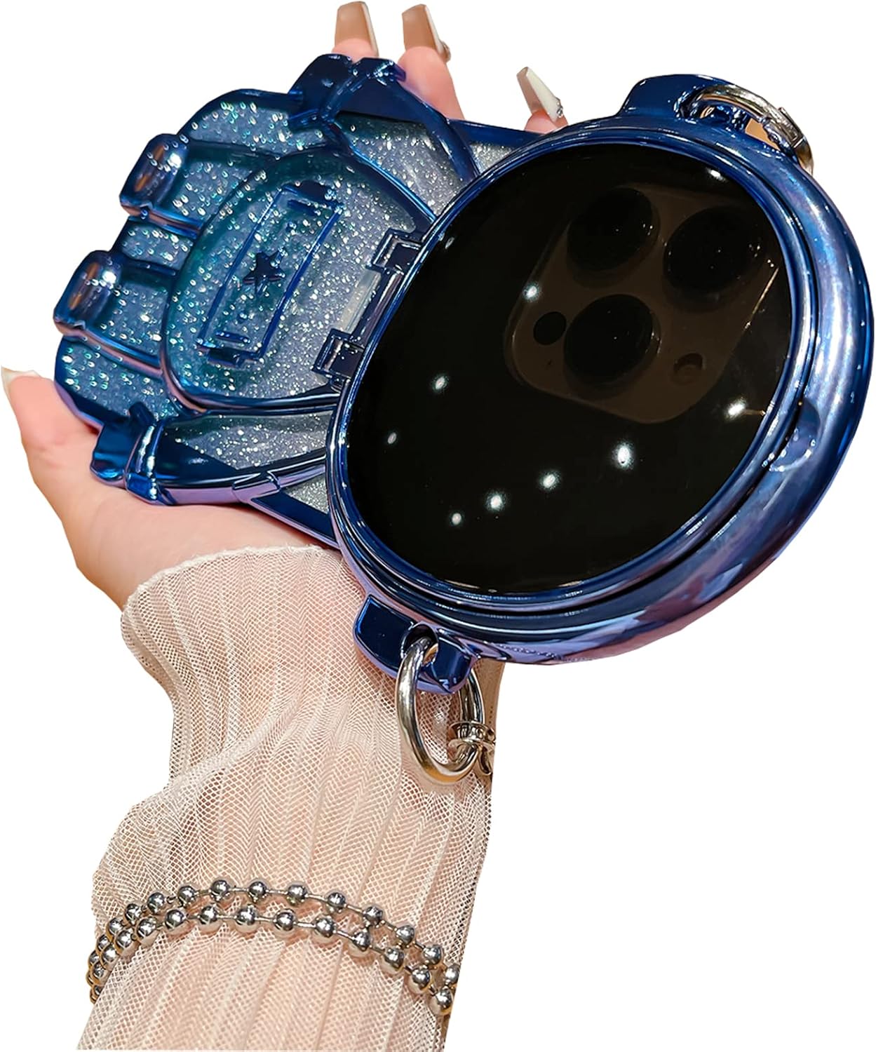 COROGI For IPhone 12 Pro Max Back Cover With Lanyard Cartoon Astronaut Folding Stand Luxury 6D Plating Shiny Girls Cases Soft Silicone Square Mobile Phone Case - View #4