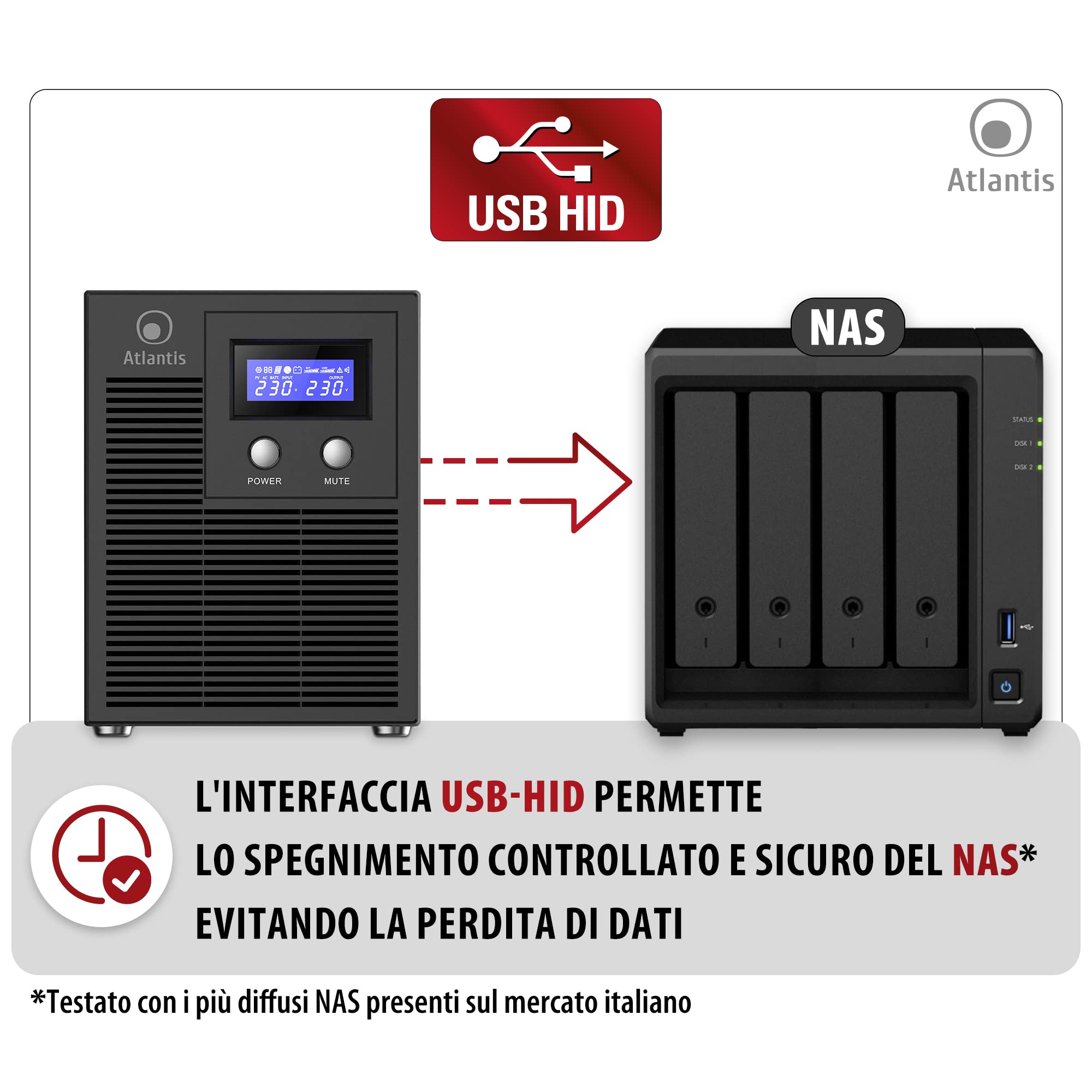 Atlantis A03-HP3003P Gruppo di Continuità Onda Sinusoidale Pura 2000VA 1400W Line Interactive, display LCD, porta USB-HID, 6 uscite IEC, 2 batterie 12V-9Ah, porta seriale RS232, slot per SNMP, softwar