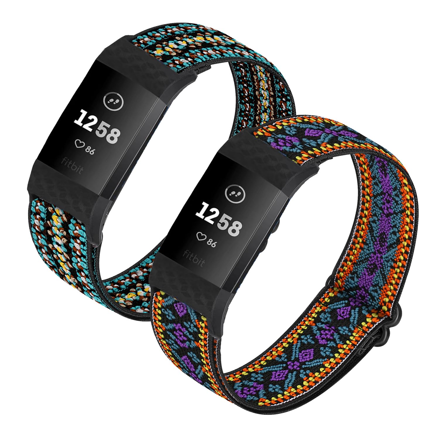 HUYIIO 2 Pack Adjustable Elastic Watch Strap Compatible with Charge 2 Straps, Soft Breathable Nylon Sport Band Stretchy Replacement Wristband For Women Men