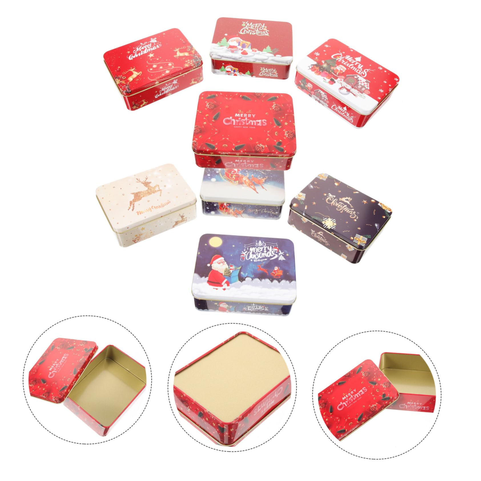 MOLUCKFU Lot de 8 Boîtes à Cartes en Tôle Rouge Décoratives et Robustes pour Fêtes de Noël avec Motifs Délicats et Design Thème Noël Style Aléatoire