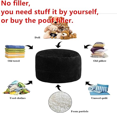 Miniatura 6 de Asuprui Puf otomano redondo sin relleno, sin relleno, de piel sintética suave, 20 x 20 x 12 pulgadas, silla mullida, puf con almacenamiento para