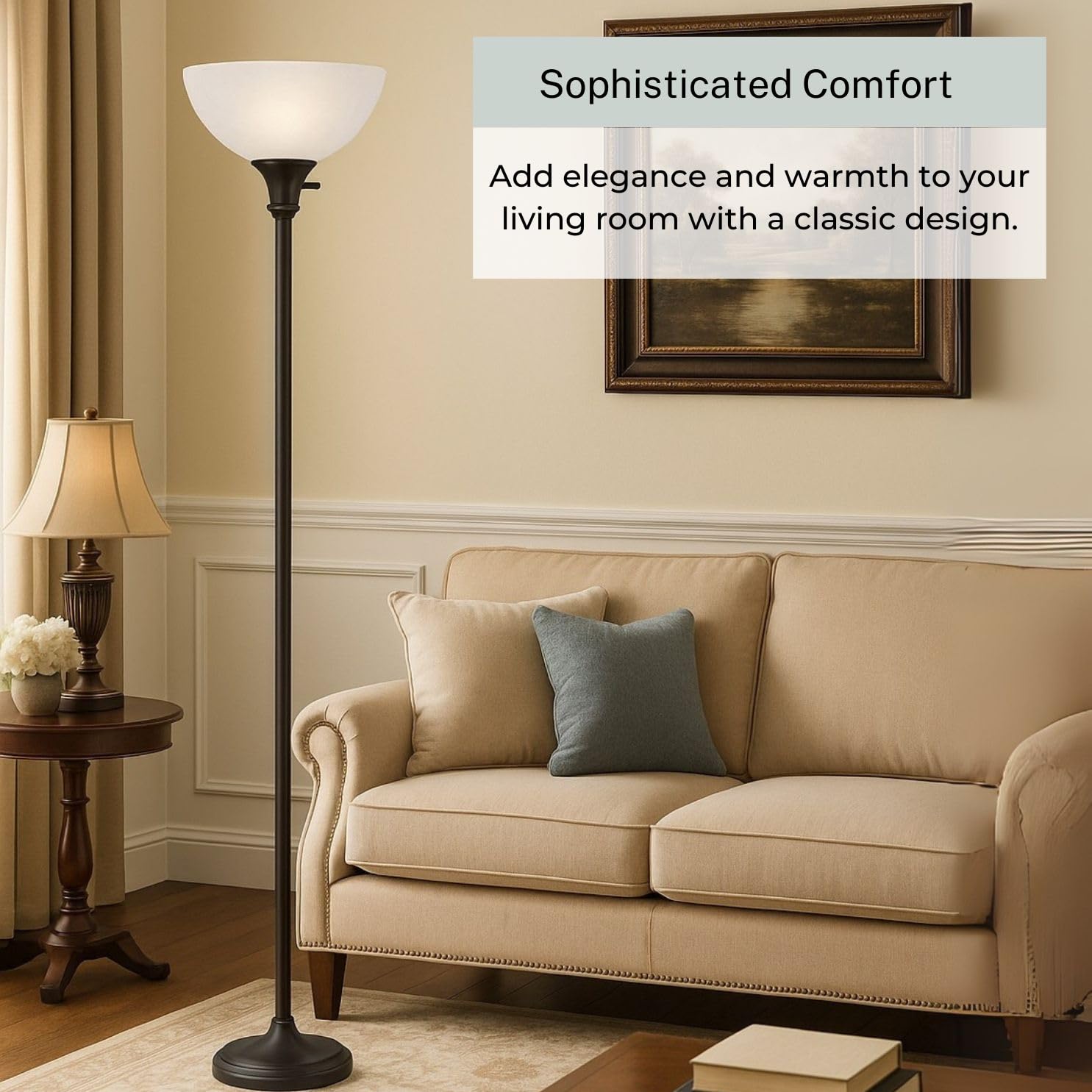 LIGHTACCENTS Bronze Floor Lamp, 72'' Torchiere with Glass Shade