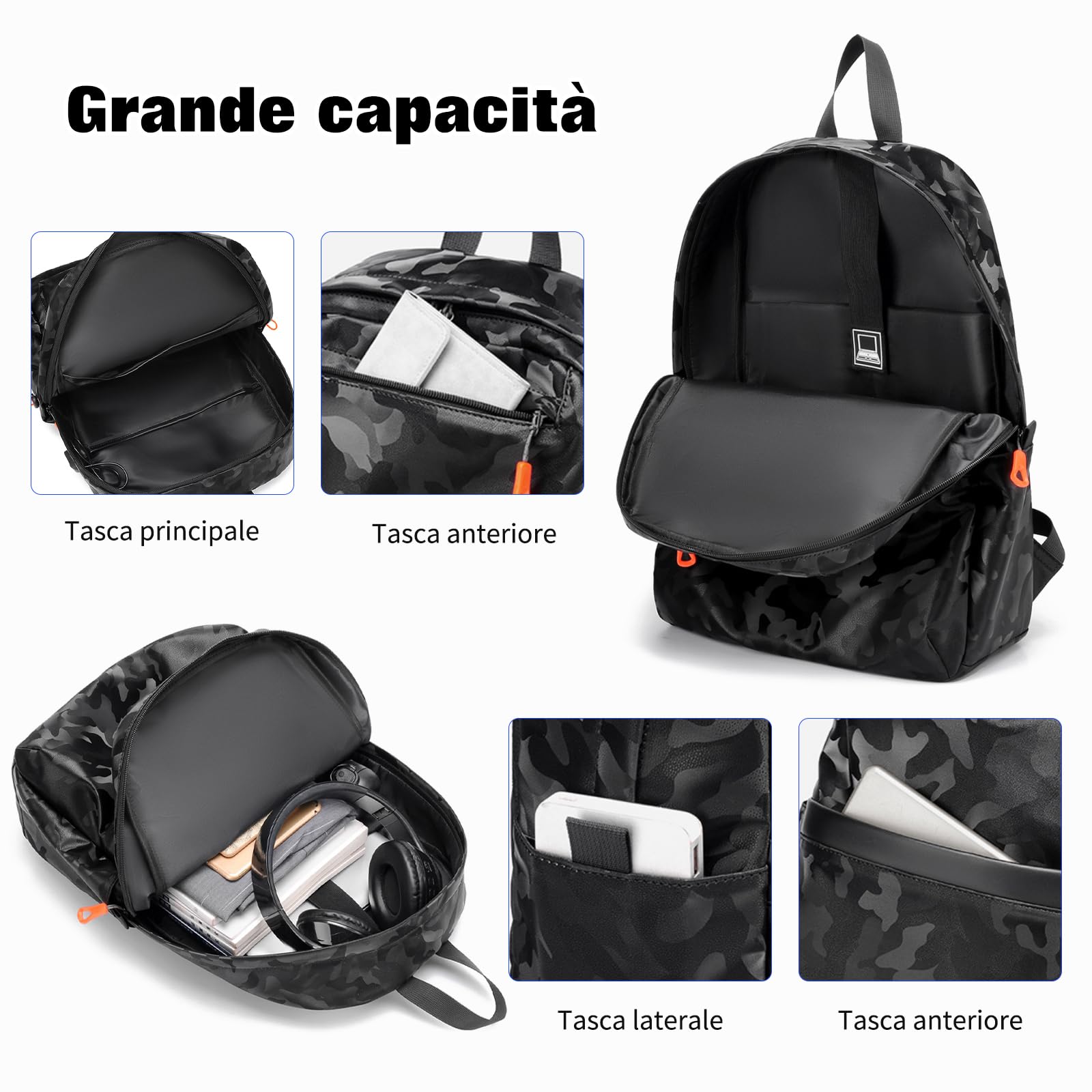 FANDARE Zaino Viaggio Leggero in PU con Fascia Trolley Grigio B