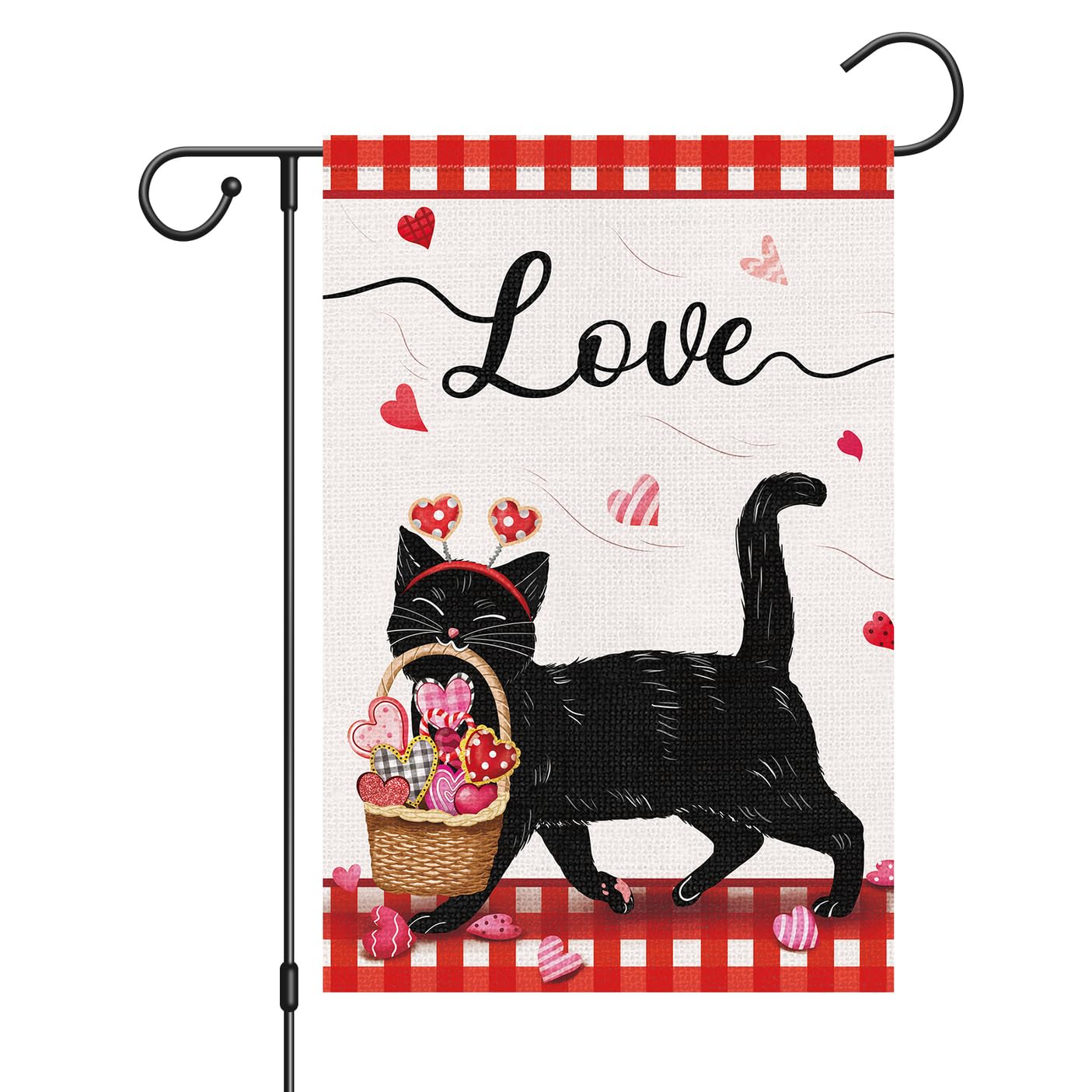 BlissYard Gartenflagge Frühlingsmotiv – Süße Schwarze Katze Mit Blumen, Doppelseitig, 30,5x45,7 Cm | Wetterfeste Outdoor-Deko Für Terrasse & Garten