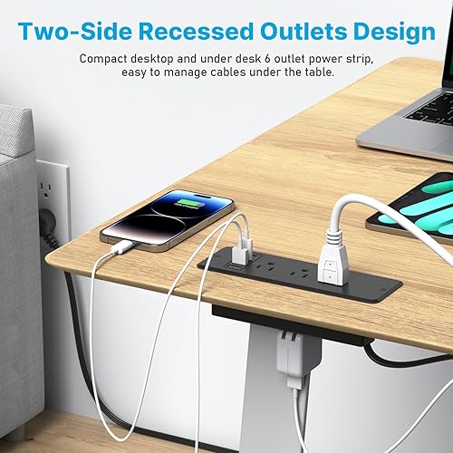 Miniatura 2 de CCCEI Regleta de alimentación empotrada de doble cara con 6 salidas con puertos USB C, montaje empotrado para muebles, debajo del escritorio,