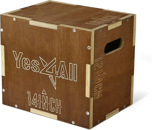 Yes4All Plyo Box, 3-in-1 Wooden Box Jumps for Home Gym (12/14/16 in), 450 lbs Boxes Step Up with Smooth Edges & Wide Built-in Handles for Jumping, Strength Training, Lunges, Squats, Dips