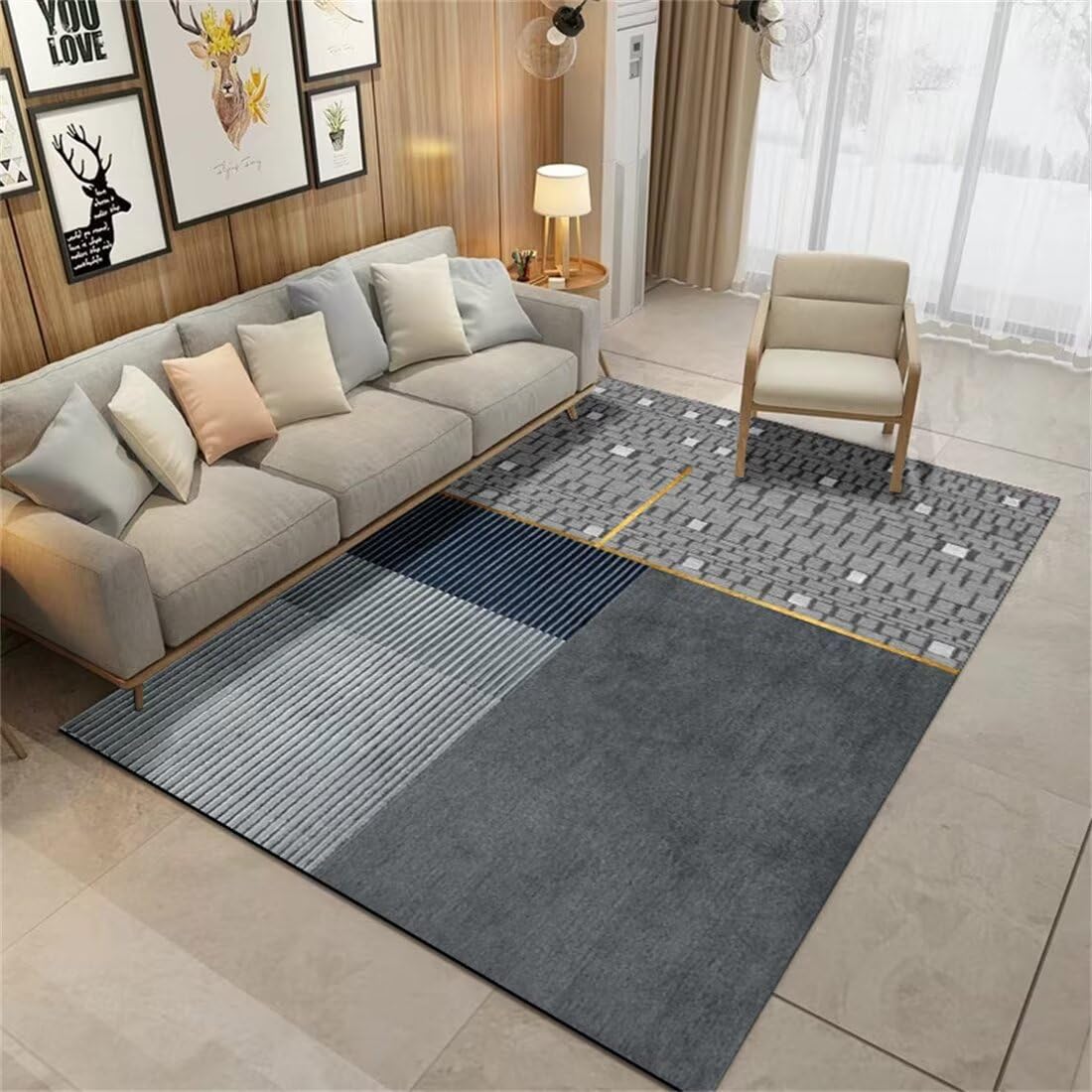 Tapis de salon durable ne se décolore pas motif irrégulier gris-bleu chambre 100x200