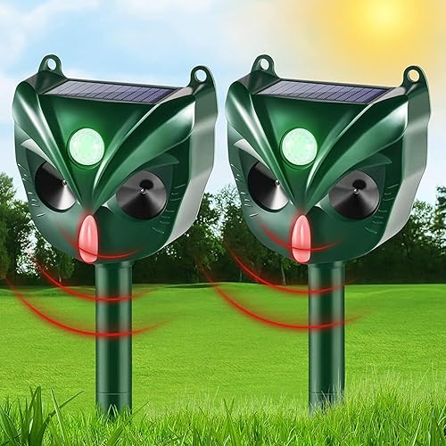 Repelente de animales ultrasónico solar mejorado para exteriores, repelente de ciervos ultrasónico para gatos, dispositivos repelentes de ciervos