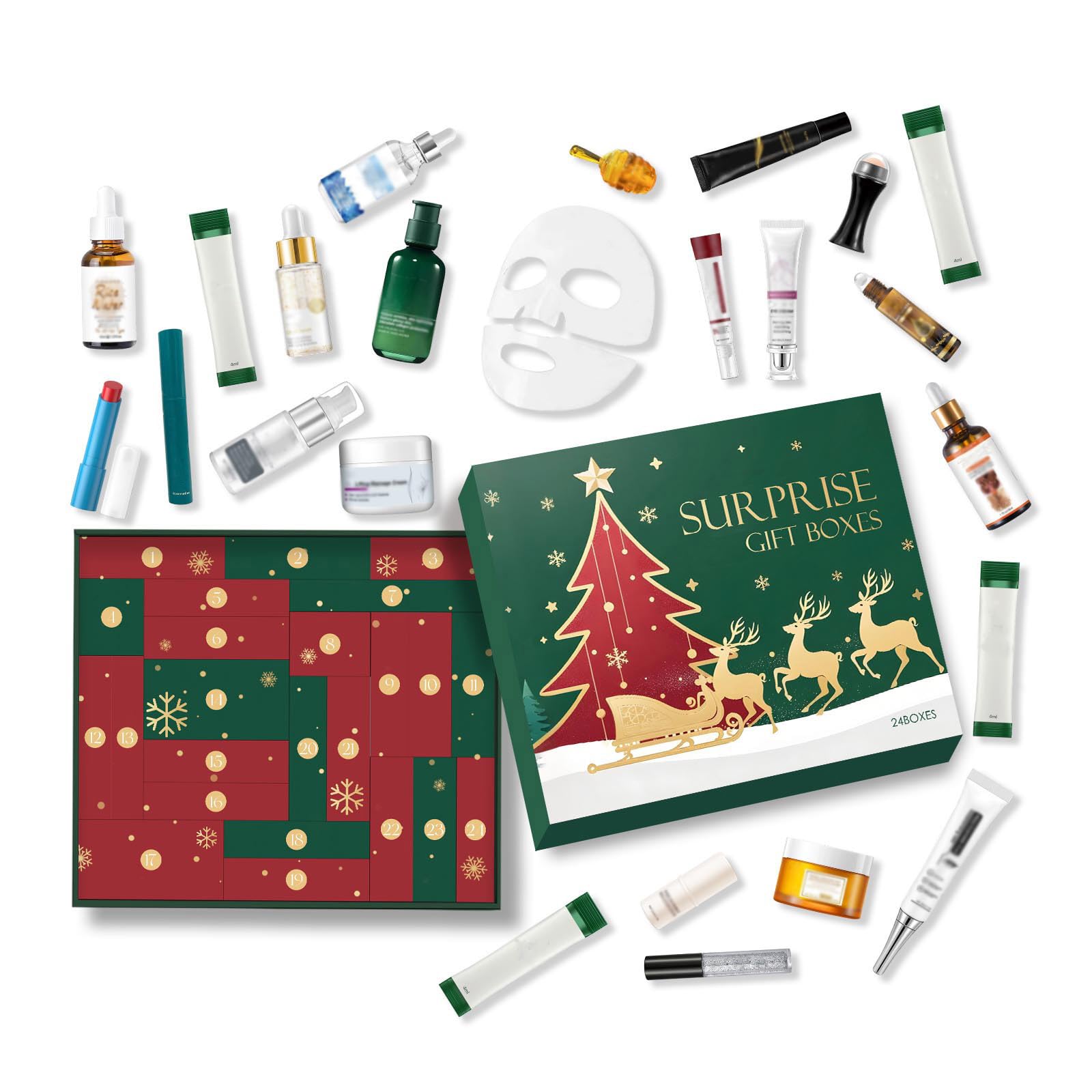 Adventskalender 2025 Beauty, 24 Tage Weihnachts Countdown Kalender mit Körperlotion Gesichtscreme Hautpflegeset, Urlaubs Kosmetik Set für Frauen und Teenager Mädchen (#01)