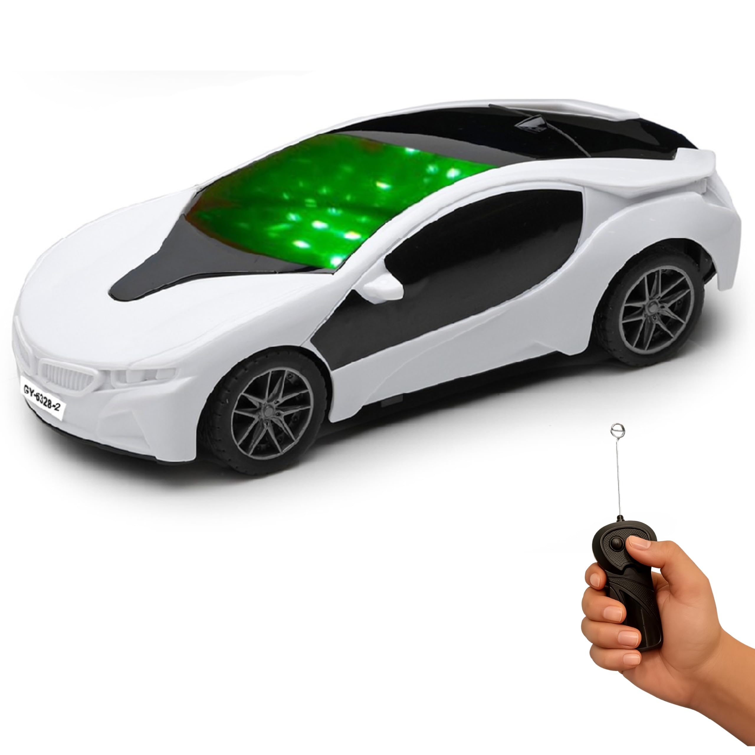 Gooyo 6328-2 Battery Operated 3D Lights Famous Remote Control High Speed Racing Car Toy for Kids | White Color, Power Source: 3xAA Battery in Car & 2xAA Battery in Remote Controller (Not Included)-image-25