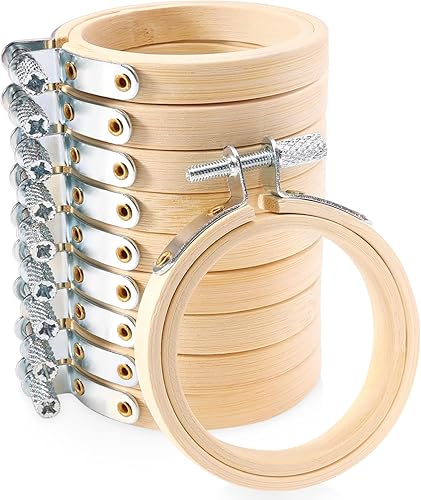 Caydo 10 mini aros de bordado de 2.2 pulgadas, círculo ajustable, anillo de aro de punto de cruz para bordado, artesanía de costura práctica y