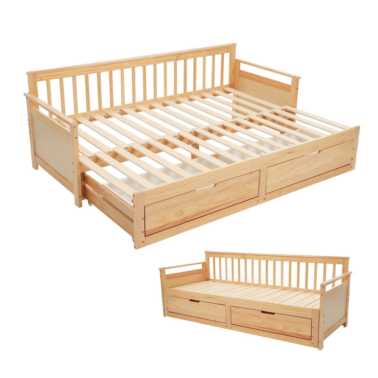 Amazon｜Harper & Bright Designs ソファベッド 木製 伸長式ベッド