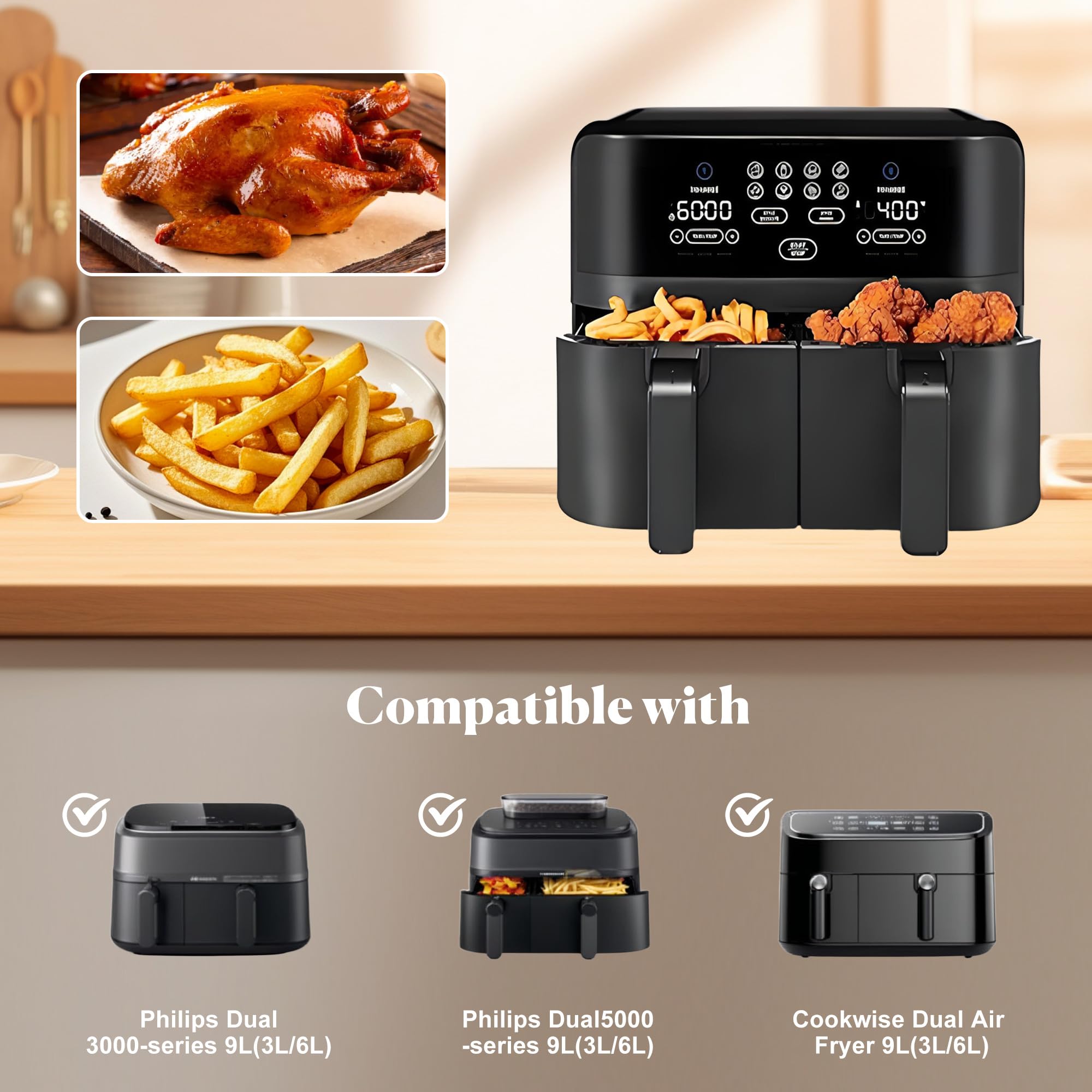 220 Fogli Carta Forno Airfryer Per Philips Dual Basket 3000/5000 (6L/3L) - Antia Aderente