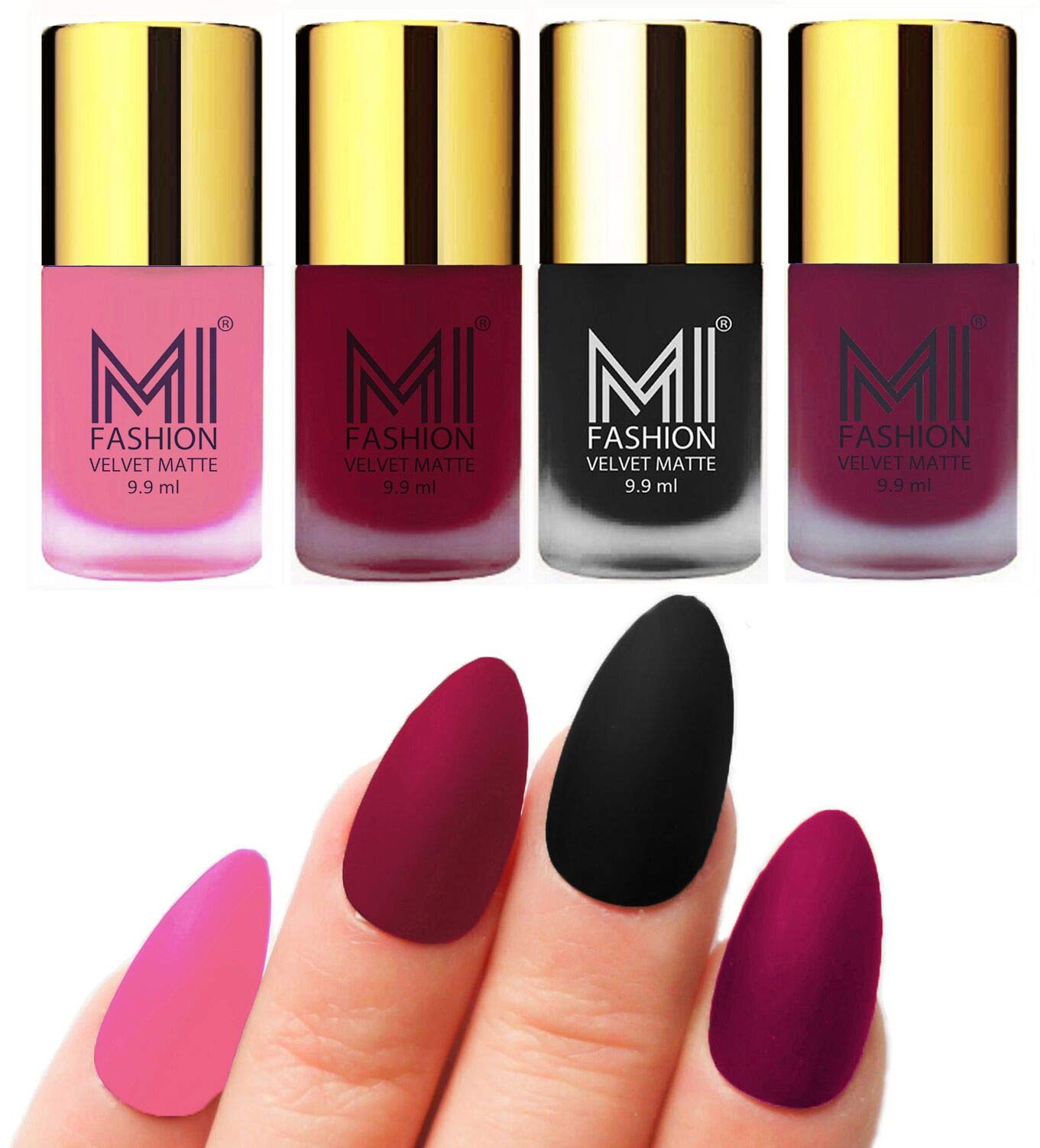 MI FASHION Velvet Matte Nail Polish Packs Pigmented With High Ingredients 9.9ml Baby Pink, Mauve, Black, Magenta (Pack Of-4)-image-42