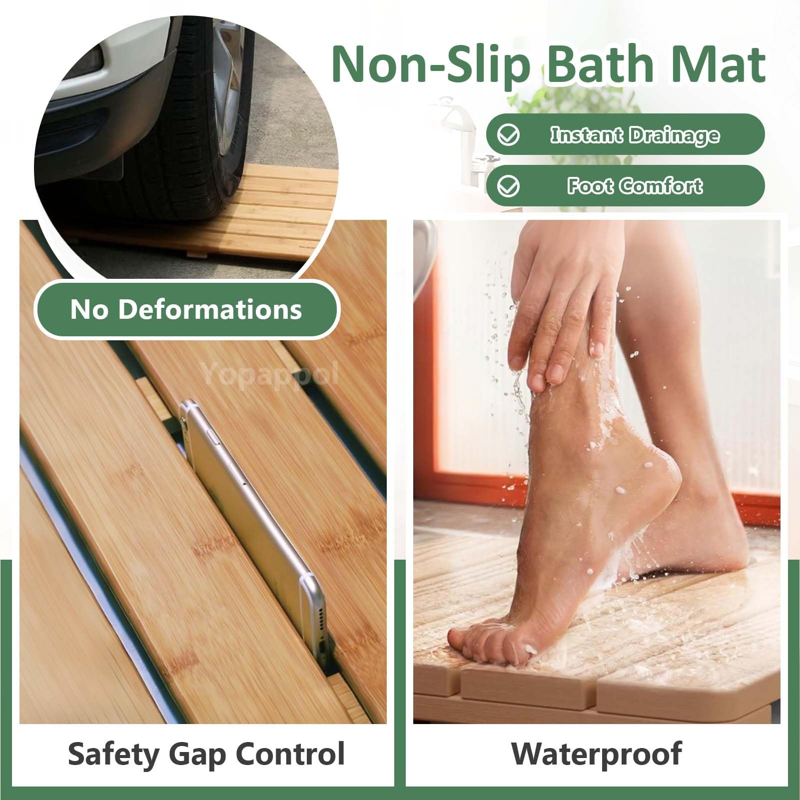 Lar Tappetino antiscivolo in legno naturale per doccia, sauna e spa, protezione per pavimenti e tavolette decorative (80 x 90 cm)