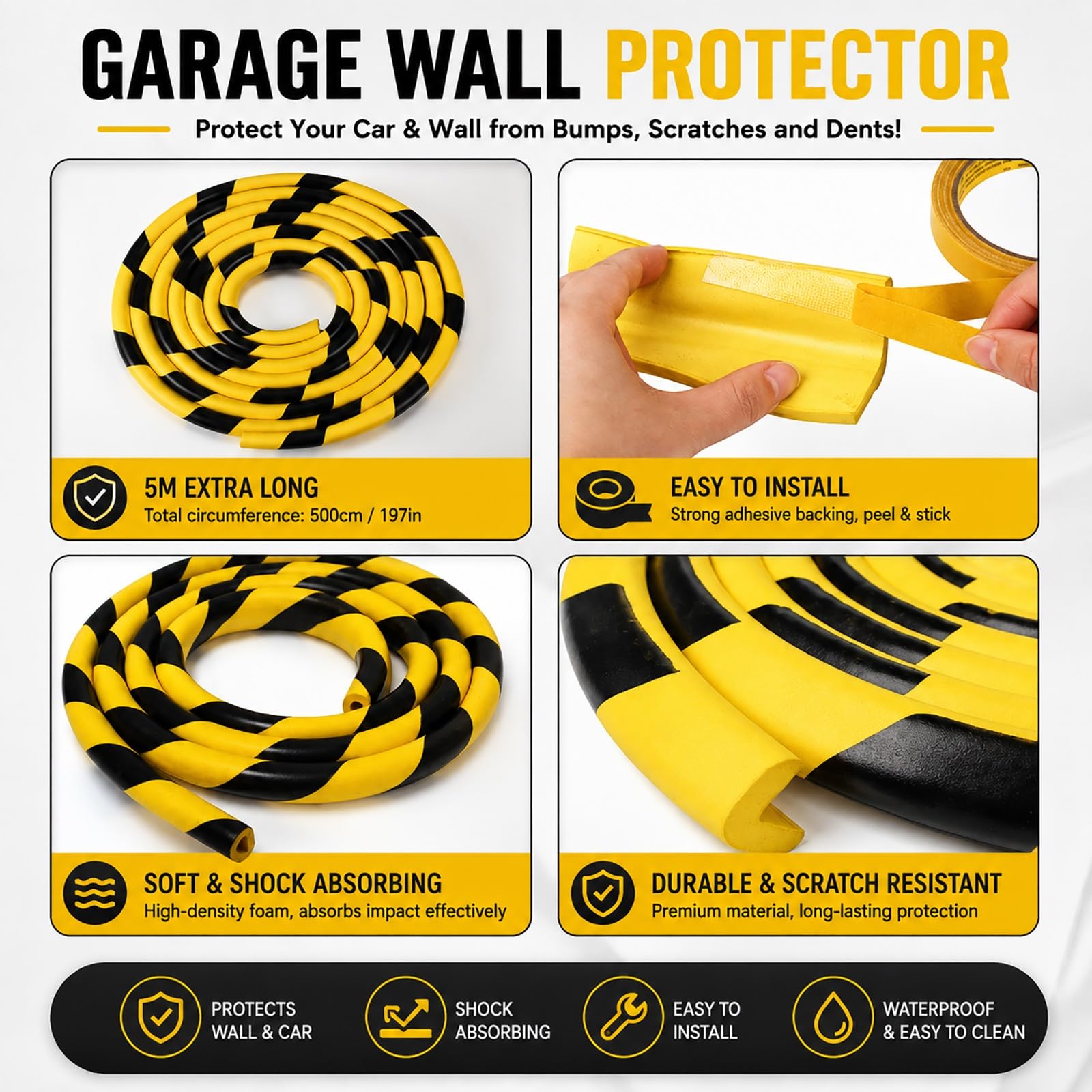 5-Pack Protectores de Esquinas en L, Parachoques de Espuma de Seguridad Amarillo Negro Heavy Duty, Protectores de Bordes Murales Autoadhesivos para Almacén, Garaje, Fábrica y Muelles de Carga