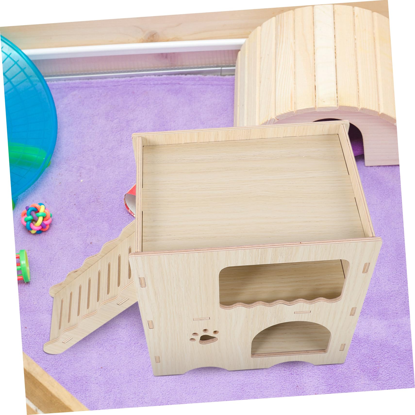 Hemobllo Maison en Bois Beige pour Hamster avec Échelle, Habitat de Repos et Jouet Anti-Ennui Adapté la Cage des Petits Animaux