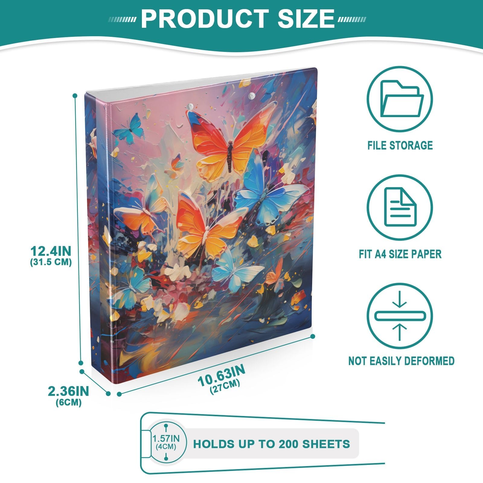 Creative Art - Raccoglitore a 3 anelli, 3,8 cm, rotondo, contiene 200 fogli con 3 tasche interne in PVC trasparente, per scuola e ufficio