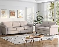 Vista 13 de Mjkone Juego de sofá de sala de estar, 2 piezas, sofá seccional, juego de sofá y silla, sofá moderno de lino con marco de madera y formas de claro