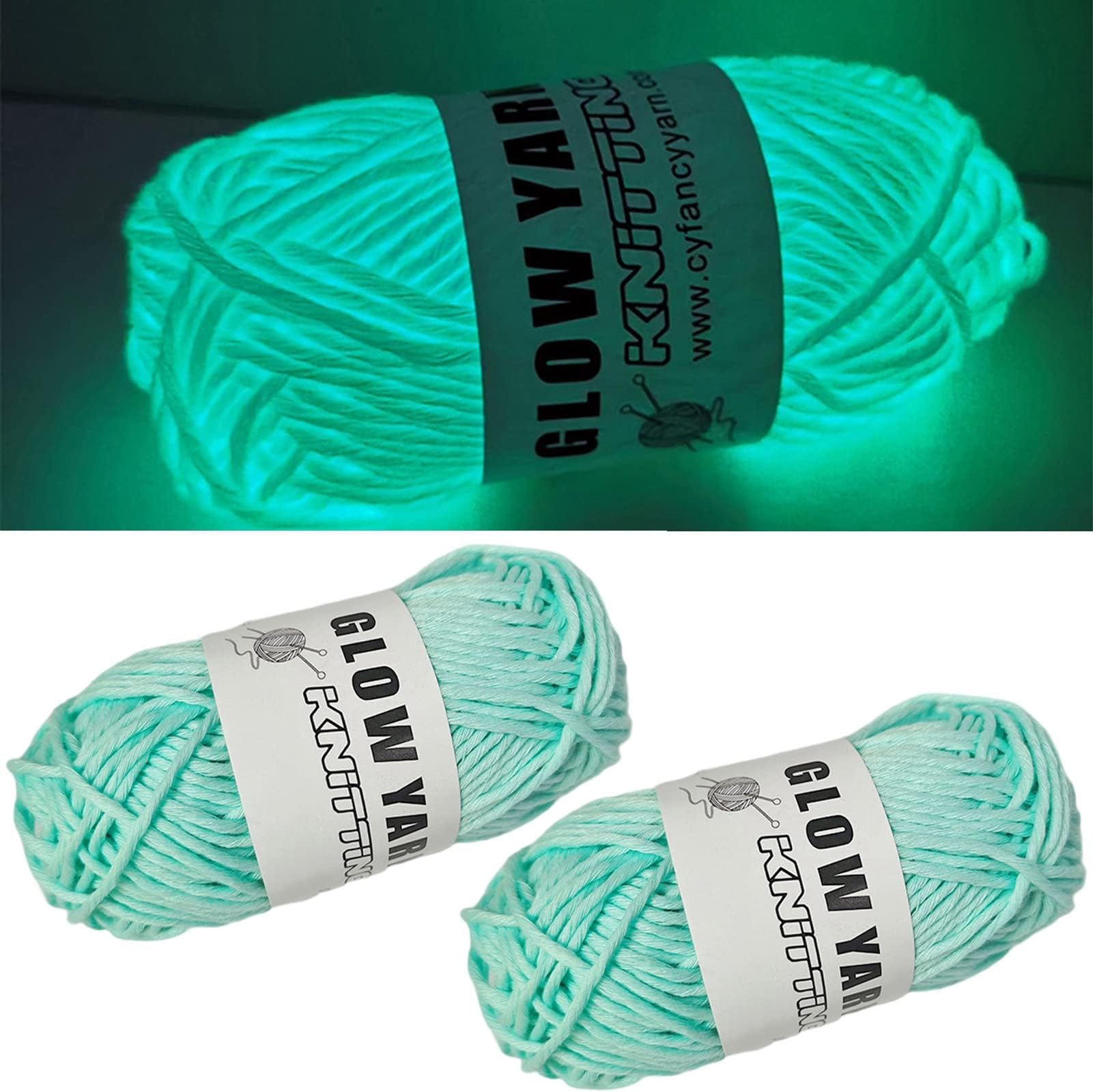 2Pcs Glow in The Dark Yarn, Luminous Thick Yarn for Crocheting, 55 Yards Sewing Supplies, Scrubby Yarn for Beginners I Love This Yarn for Knitting,Crochet and DIY Party Supplies Fluorescent Mint Green