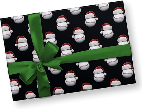 Miniatura 3 de Bonito sombrero de Papá Noel para regalo de béisbol papel de regalo grueso con temática de Bball para decoración de fiestas navideñas rollo de 12