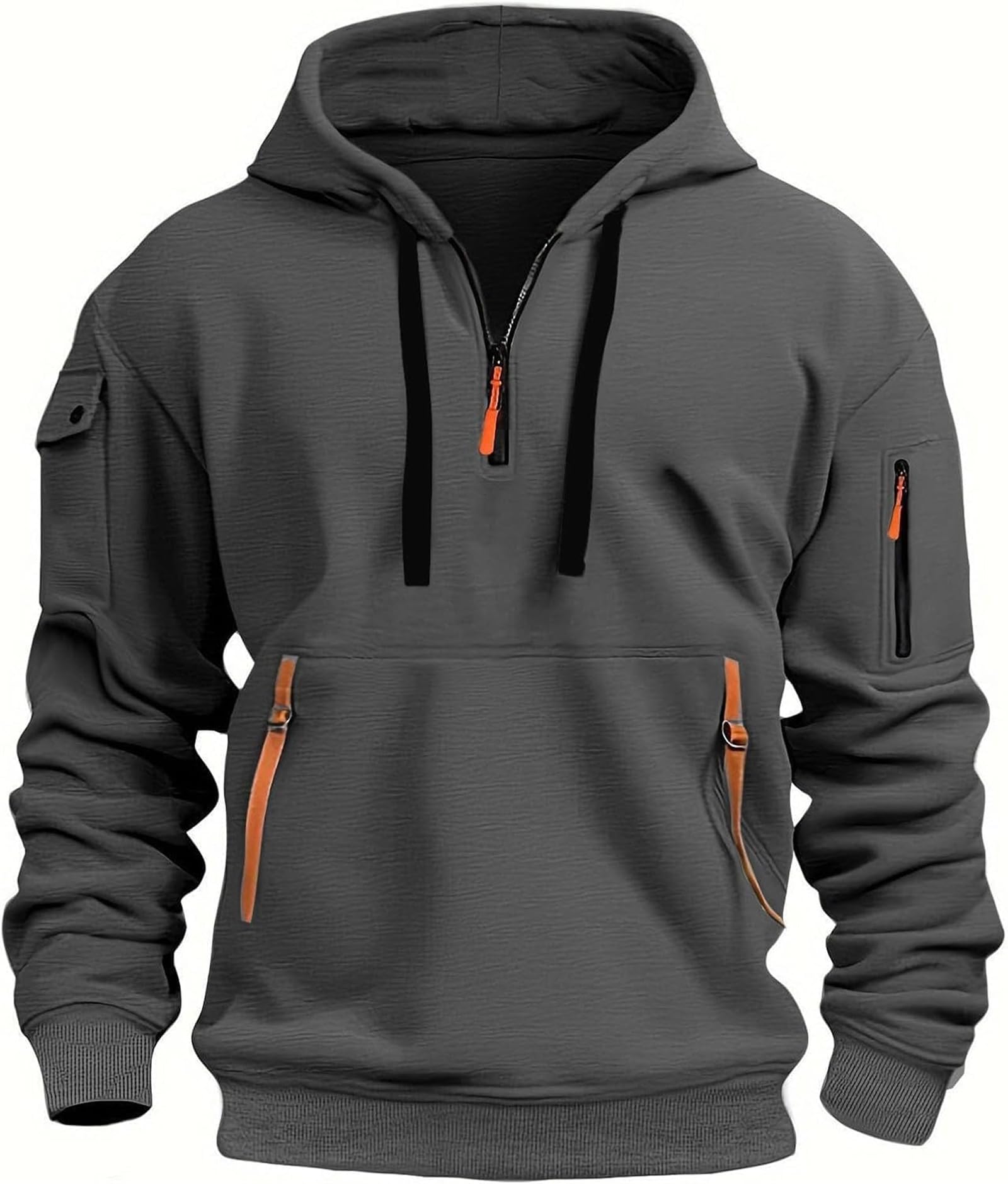 Bluza z kapturem z obciążeniem dla lęku, męska taktyczna bluza z zamkiem błyskawicznym, bardzo miękka bluza taktyczna w stylu vintage o szerokim kroju (Dark Grey, L)