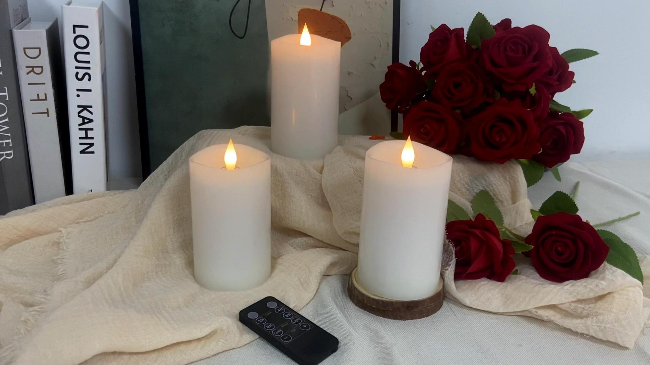 Image of 3 inch x 5 inch Flameless Candles Set of 1, 2AA Battery Life 600 Hours Battery Candles Flickering with Timer, 5 inch Flameless Candles with Remote for Indoor /Outdoor, White